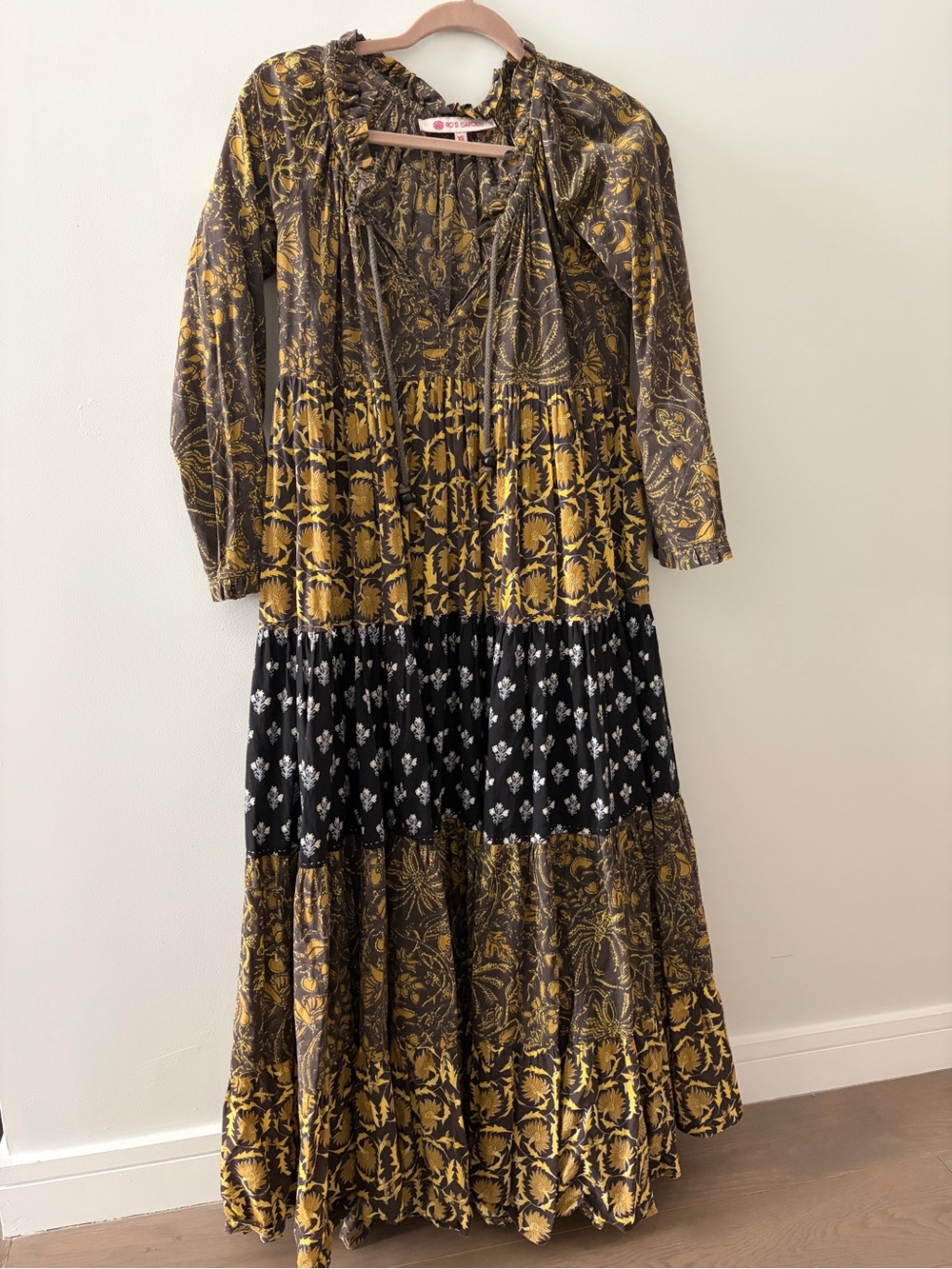 Tiered Maxi Dress in Mustard and Black by Unknown